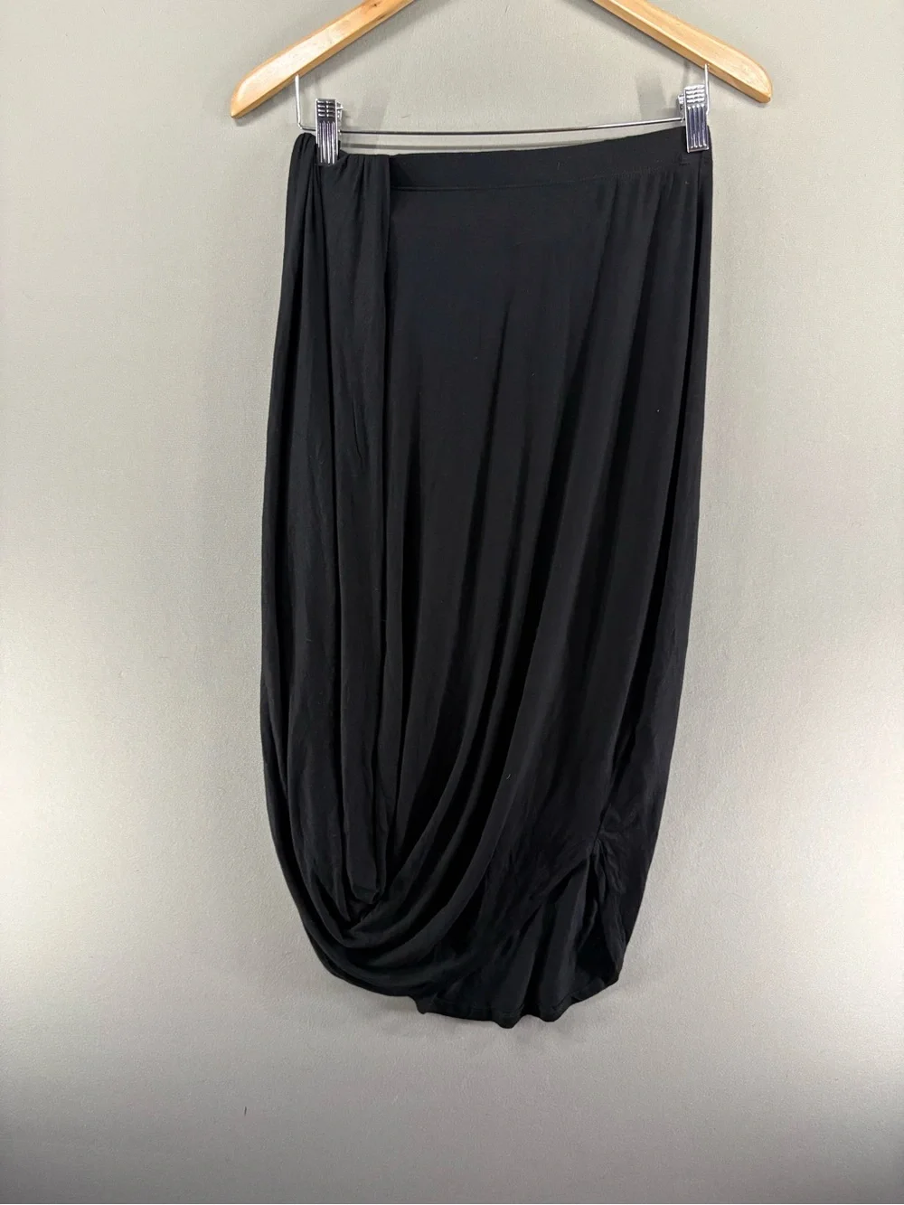 FP BEACH Free People Small Black Daphne Midi Skirt Stretch Jersey Knit Gathered